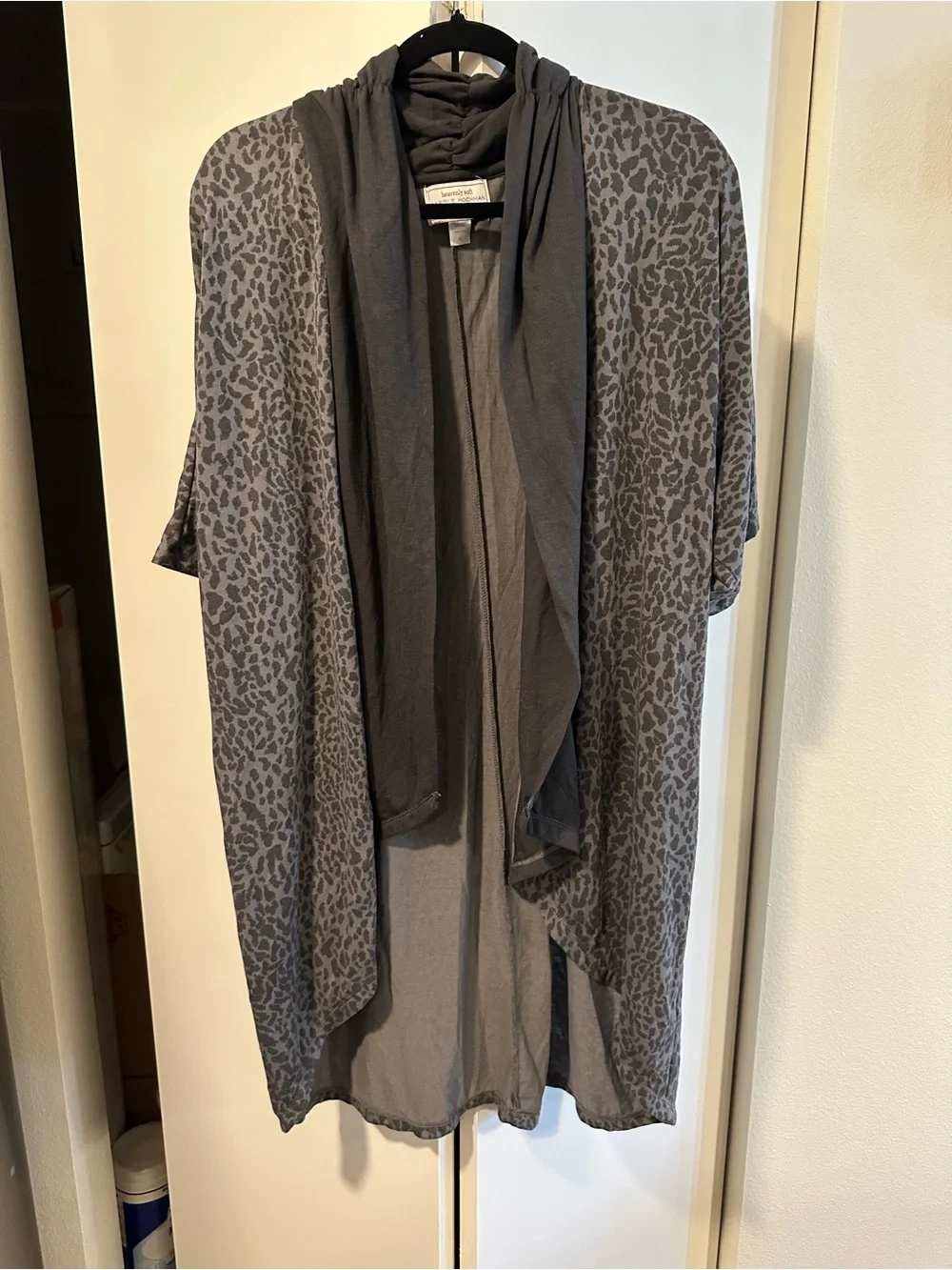 Heavenly Soft by Carole Hochman Charcoal Leopard-Print Open Robe XL